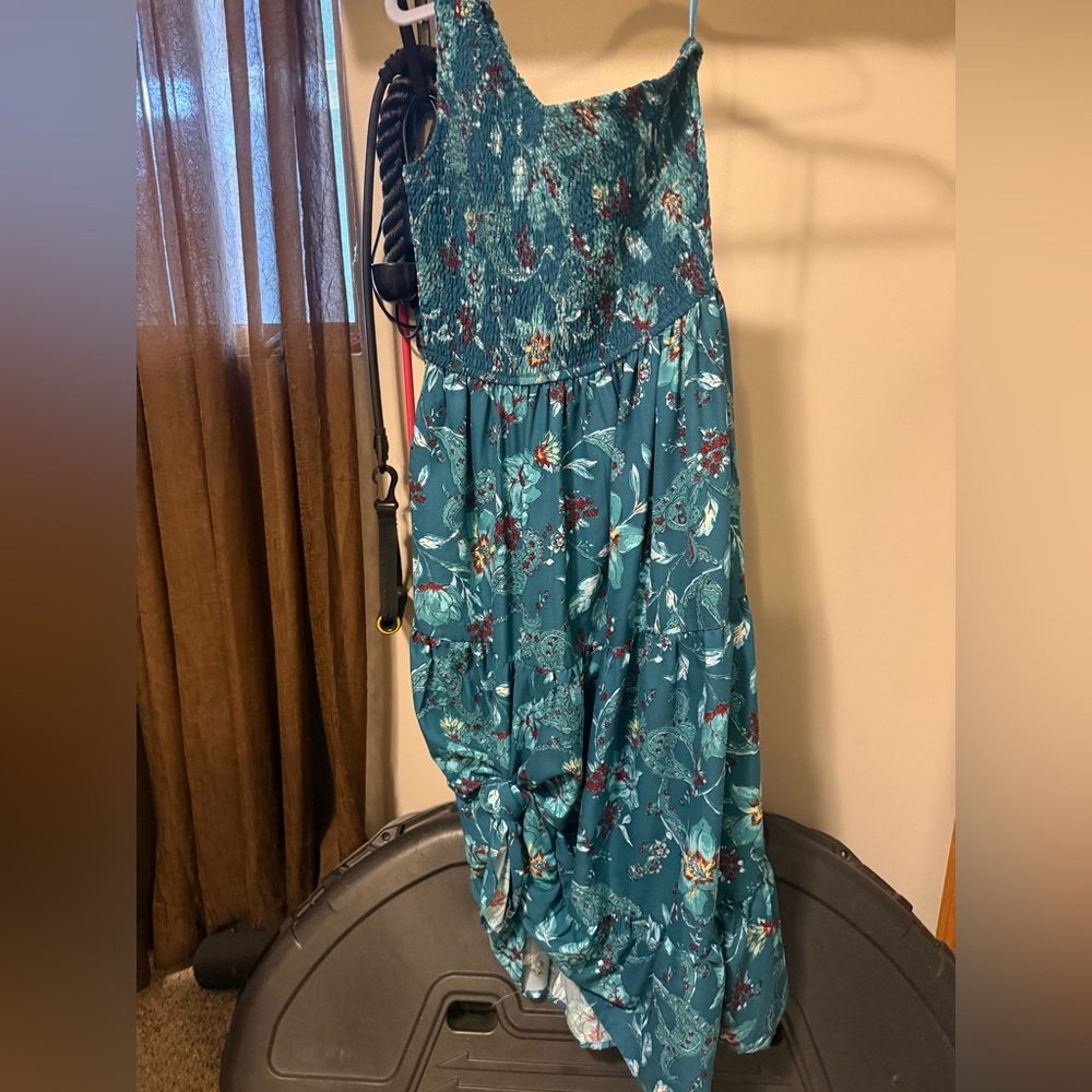 Floral Teal Strapless Dress - Land of the Free size Medium
